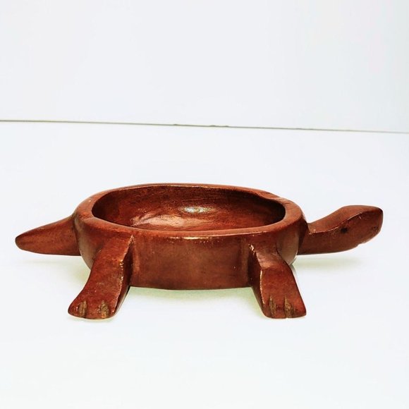 5″ Carved Wood Turtle Dish – Wooden Shallow Dish – - Picture 2 of 6